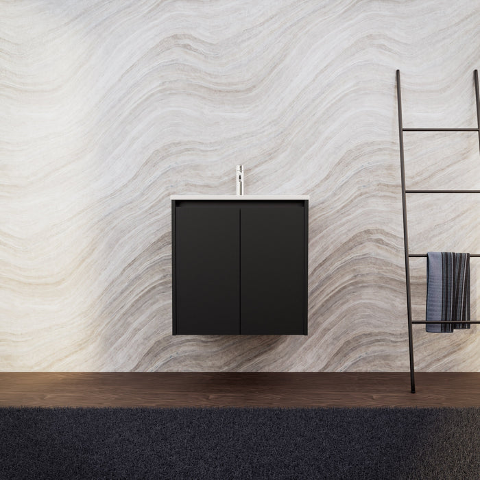 Inda - Mobile bagno L.60 con lavabo opaco / Nero opaco 2 ante - Zaffiro