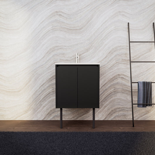 Inda - Mobile bagno L.60 con lavabo opaco / Nero opaco 2 ante - Zaffiro