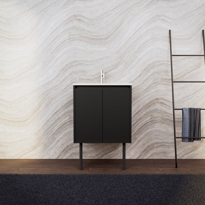 Inda - Mobile bagno L.60 con lavabo opaco / Nero opaco 2 ante - Zaffiro