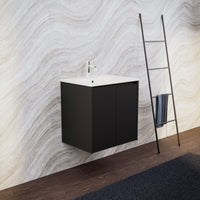Inda - Mobile bagno L.60 con lavabo opaco / Nero opaco 2 ante - Zaffiro