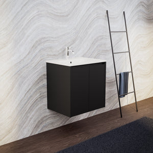 Inda - Mobile bagno L.60 con lavabo opaco / Nero opaco 2 ante - Zaffiro