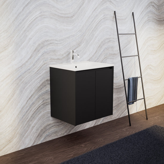 Inda - Mobile bagno L.60 con lavabo opaco / Nero opaco 2 ante - Zaffiro