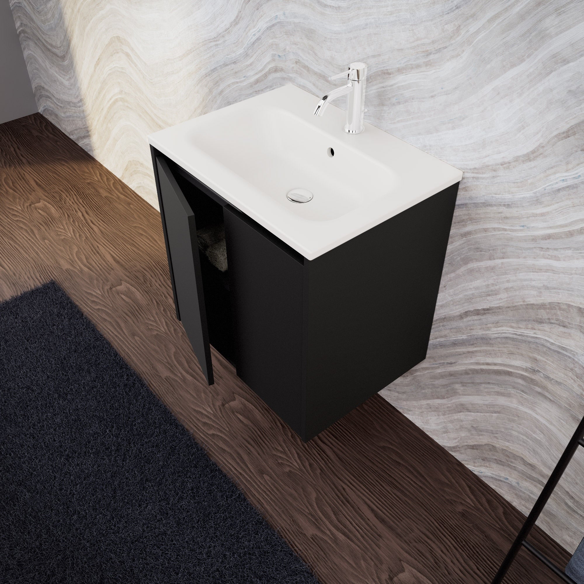 Inda - Mobile bagno L.60 con lavabo opaco / Nero opaco 2 ante - Zaffiro
