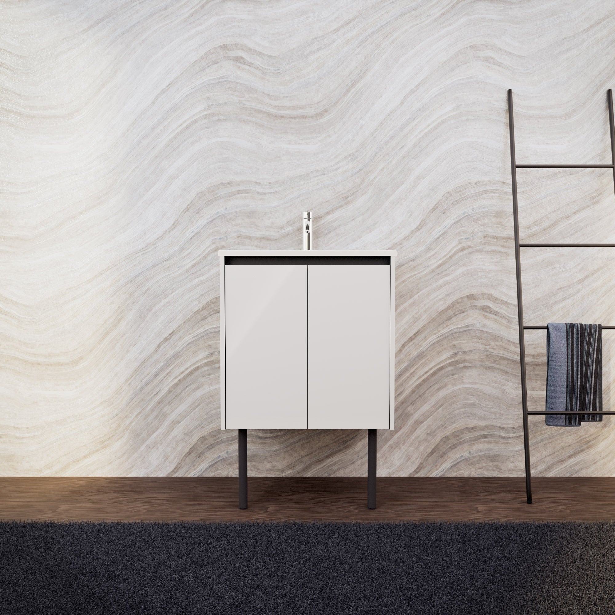 Inda - Mobile bagno L.60 con lavabo opaco / Bianco lucido 2 ante - Zaffiro