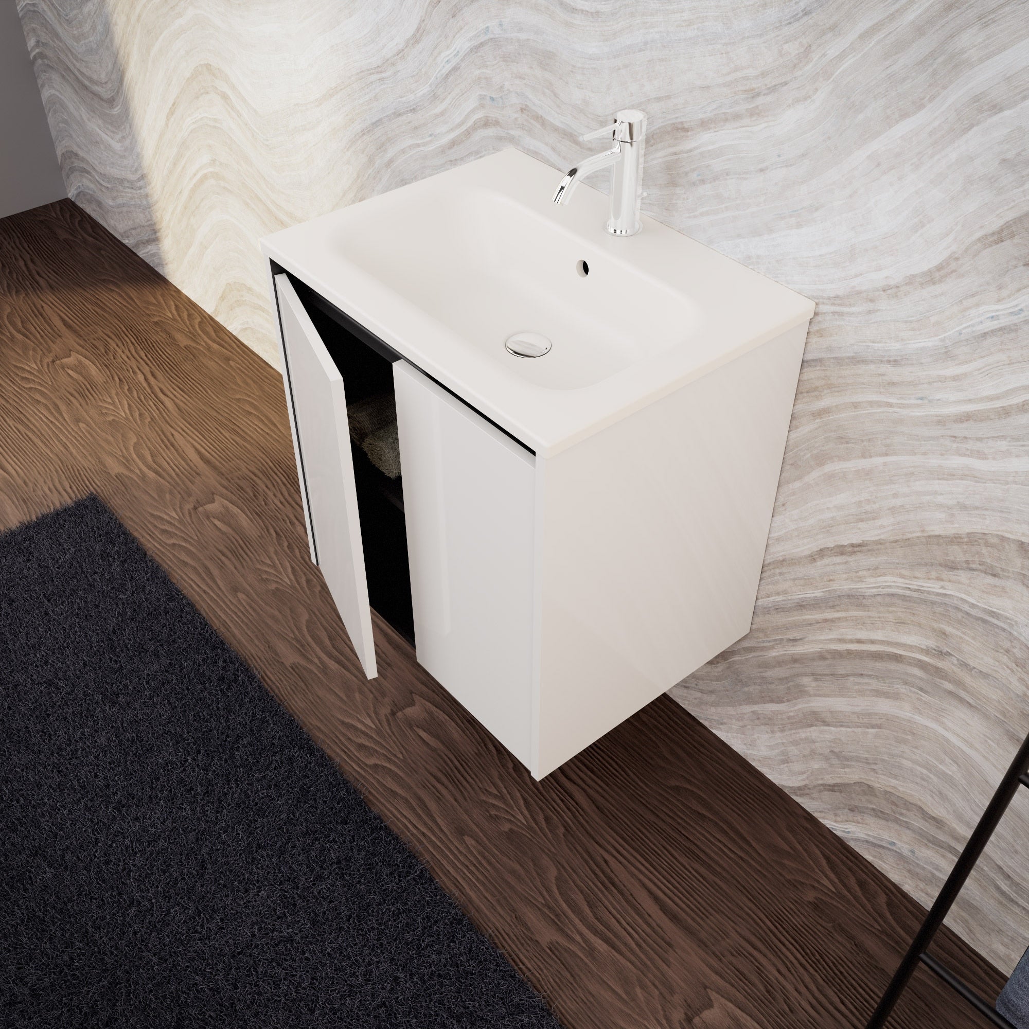 Inda - Mobile bagno L.60 con lavabo opaco / Bianco lucido 2 ante - Zaffiro