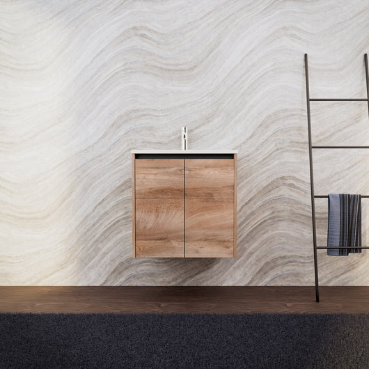 Inda - Mobile bagno L.60 con lavabo opaco / Rovere naturale 2 ante - Zaffiro