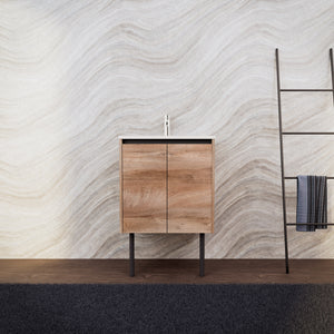 Inda - Mobile bagno L.60 con lavabo opaco / Rovere naturale 2 ante - Zaffiro