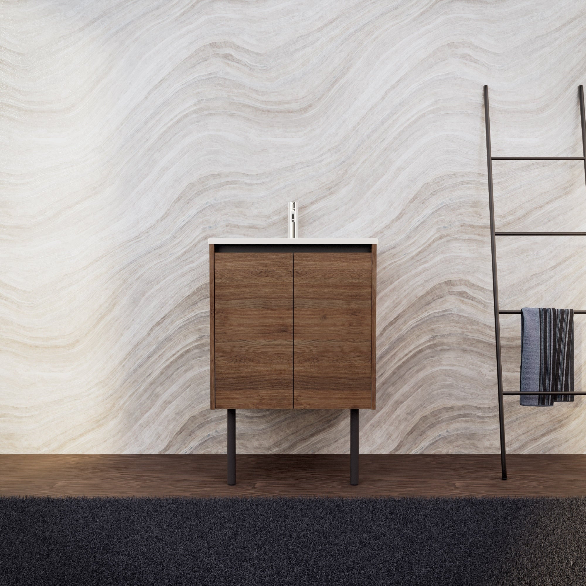 Inda - Mobile bagno L.60 con lavabo opaco / Rovere castano 2 ante - Zaffiro