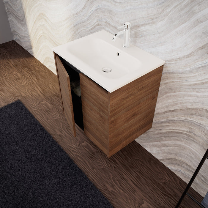 Inda - Mobile bagno L.60 con lavabo opaco / Rovere castano 2 ante - Zaffiro