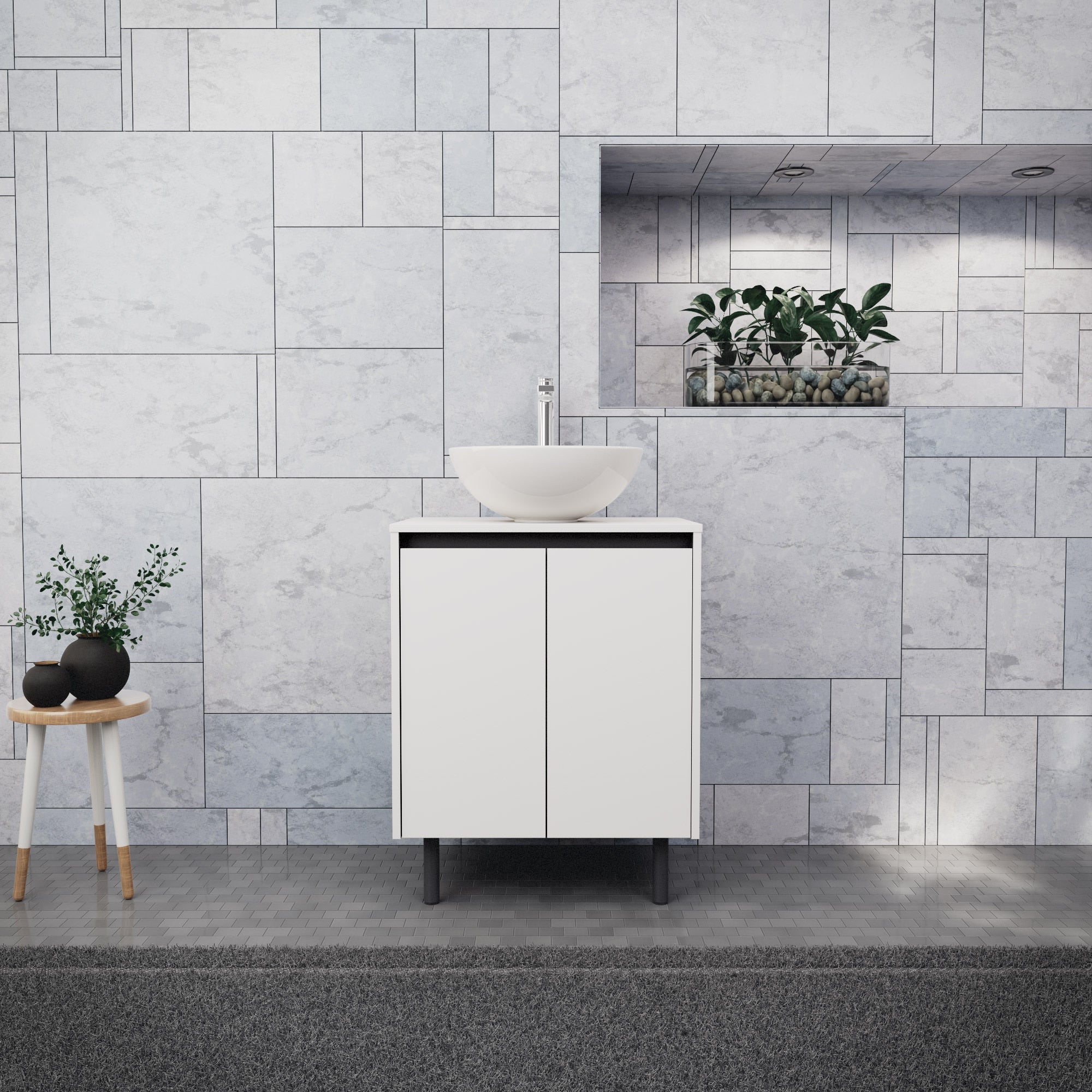 Inda - Mobile bagno L.60 con lavabo in appoggio / Bianco opaco 2 ante - Zaffiro