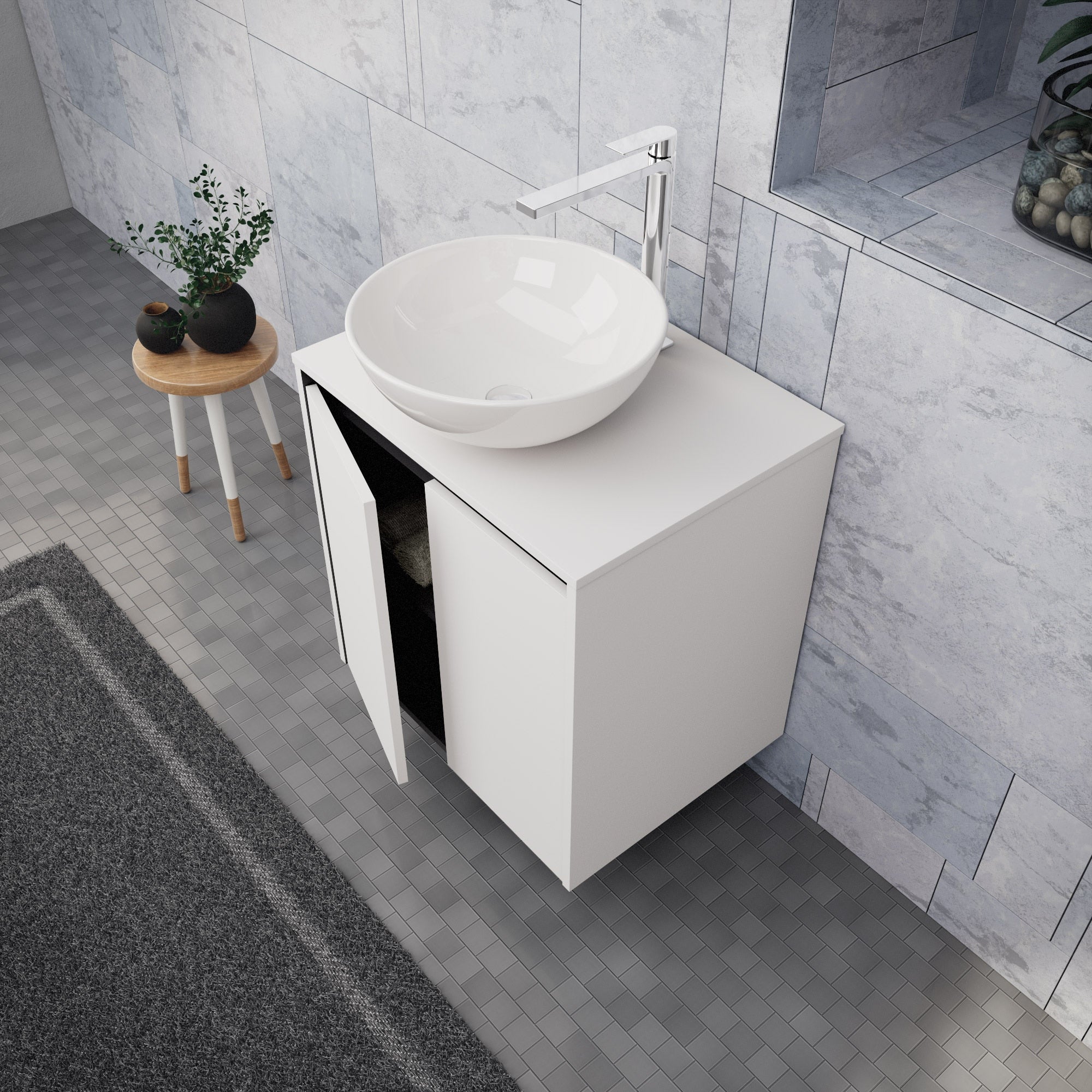 Inda - Mobile bagno L.60 con lavabo in appoggio / Bianco opaco 2 ante - Zaffiro