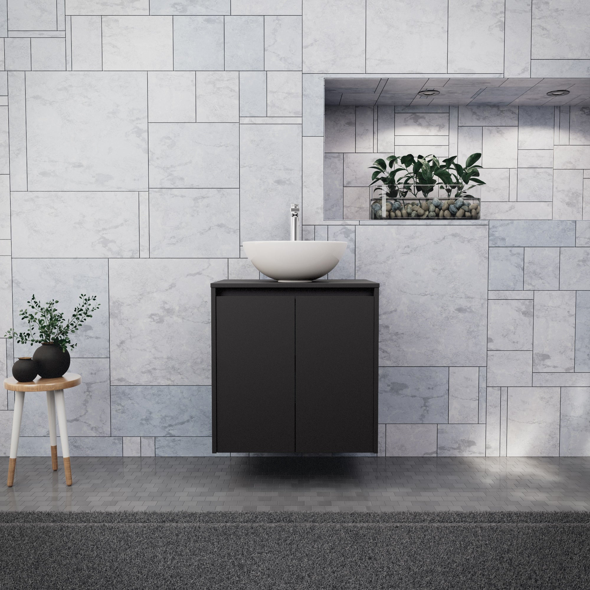 Inda - Mobile bagno L.60 con lavabo in appoggio / Nero opaco 2 ante - Zaffiro