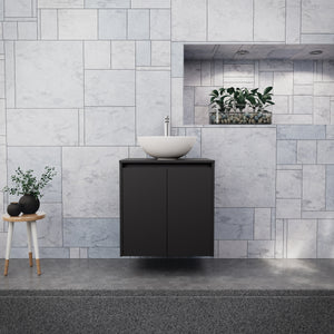 Inda - Mobile bagno L.60 con lavabo in appoggio / Nero opaco 2 ante - Zaffiro