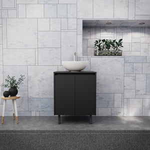 Inda - Mobile bagno L.60 con lavabo in appoggio / Nero opaco 2 ante - Zaffiro