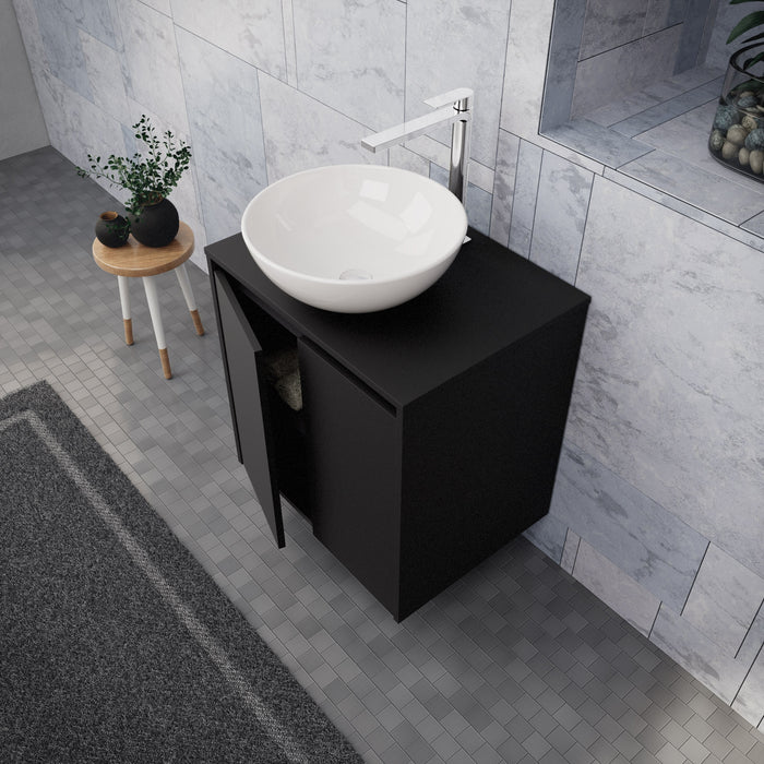 Inda - Mobile bagno L.60 con lavabo in appoggio / Nero opaco 2 ante - Zaffiro