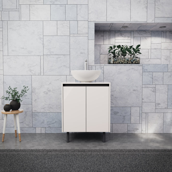 Inda - Mobile bagno L.60 con lavabo in appoggio / Bianco lucido 2 ante - Zaffiro