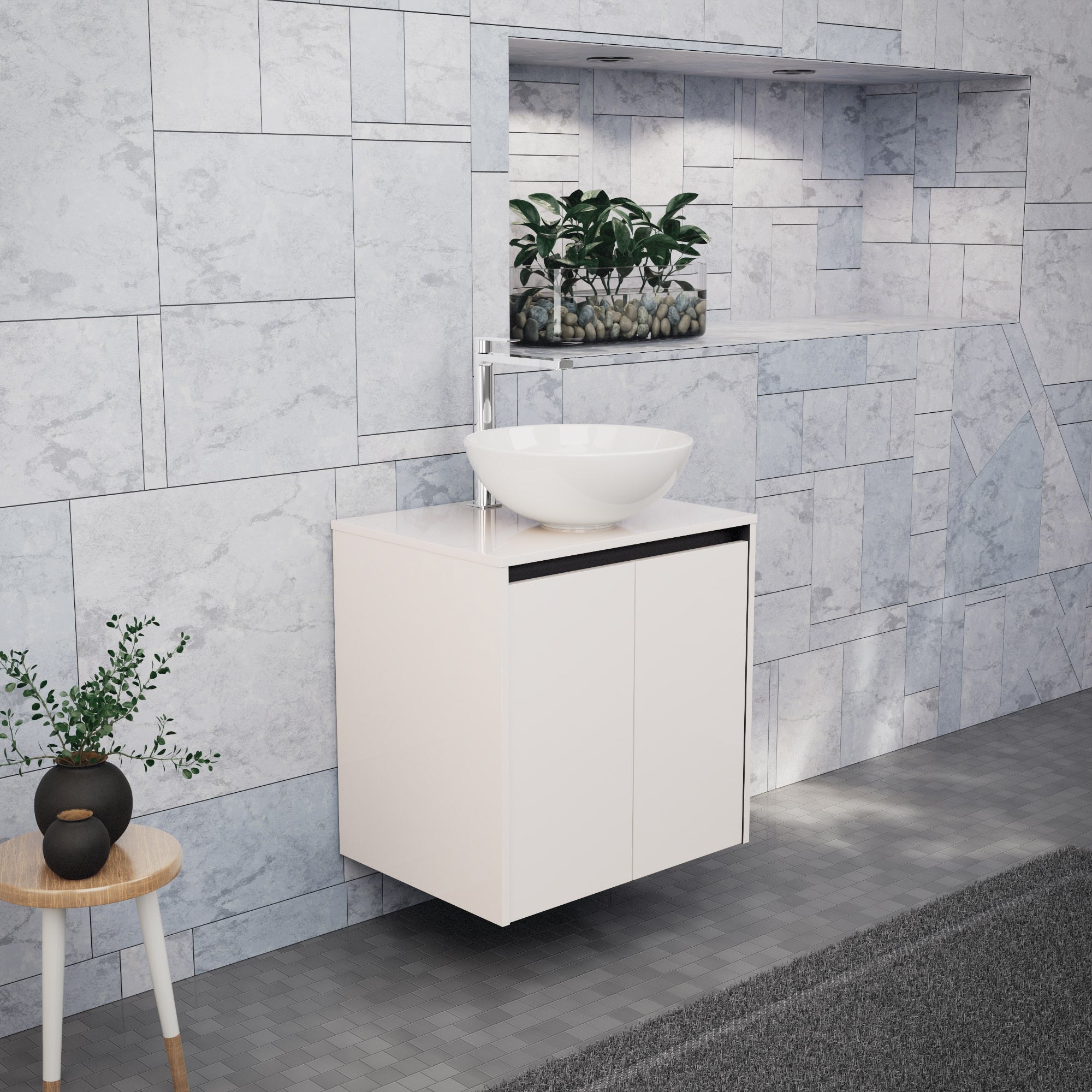 Inda - Mobile bagno L.60 con lavabo in appoggio / Bianco lucido 2 ante - Zaffiro