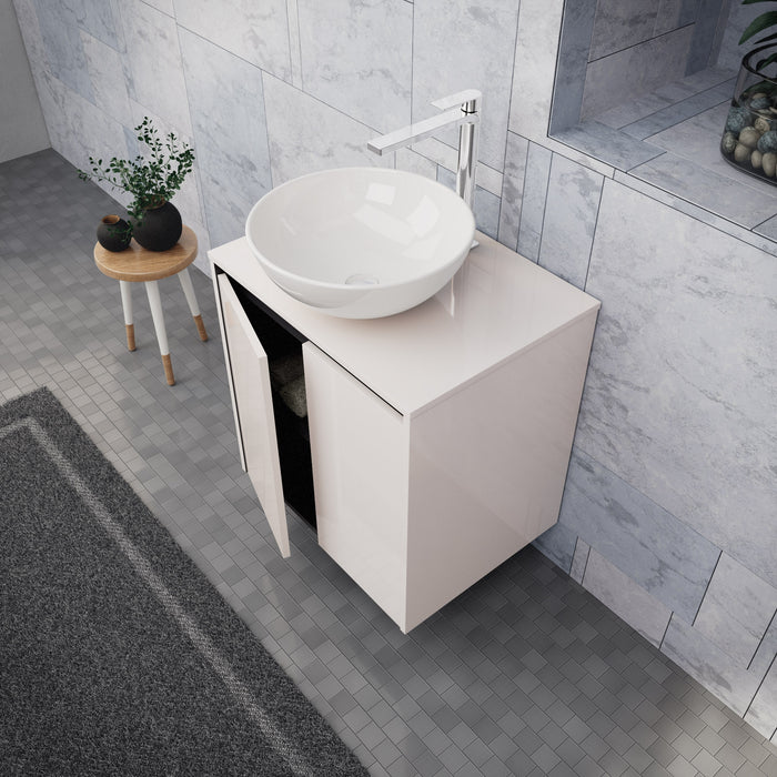 Inda - Mobile bagno L.60 con lavabo in appoggio / Bianco lucido 2 ante - Zaffiro