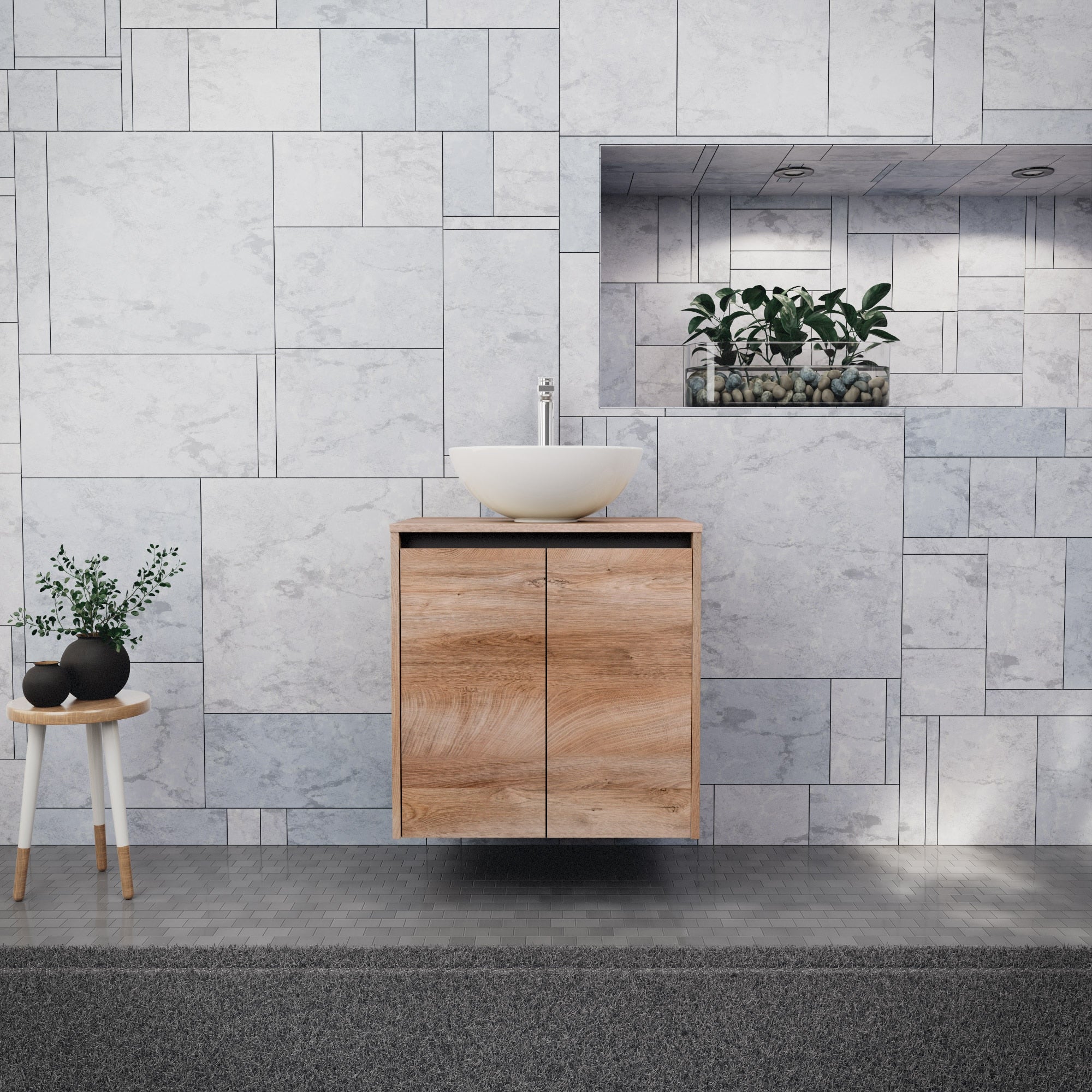 Inda - Mobile bagno L.60 con lavabo in appoggio / Rovere naturale 2 ante - Zaffiro