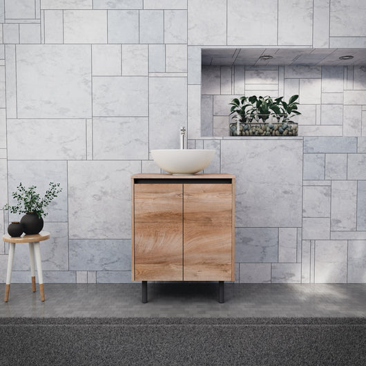 Inda - Mobile bagno L.60 con lavabo in appoggio / Rovere naturale 2 ante - Zaffiro