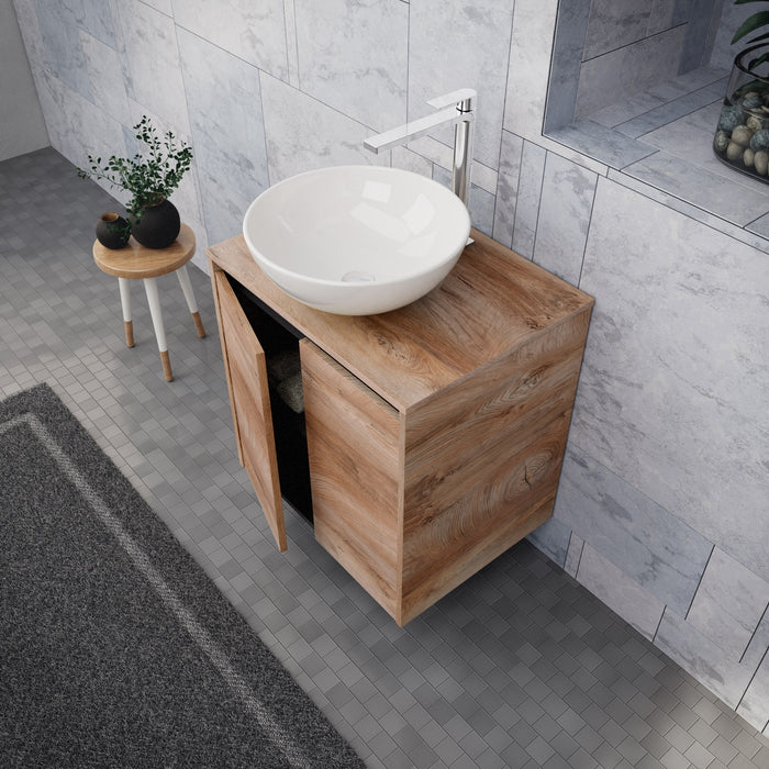 Inda - Mobile bagno L.60 con lavabo in appoggio / Rovere naturale 2 ante - Zaffiro