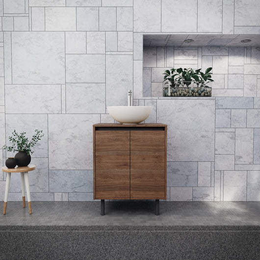 Inda - Mobile bagno L.60 con lavabo in appoggio / Rovere castano 2 ante - Zaffiro