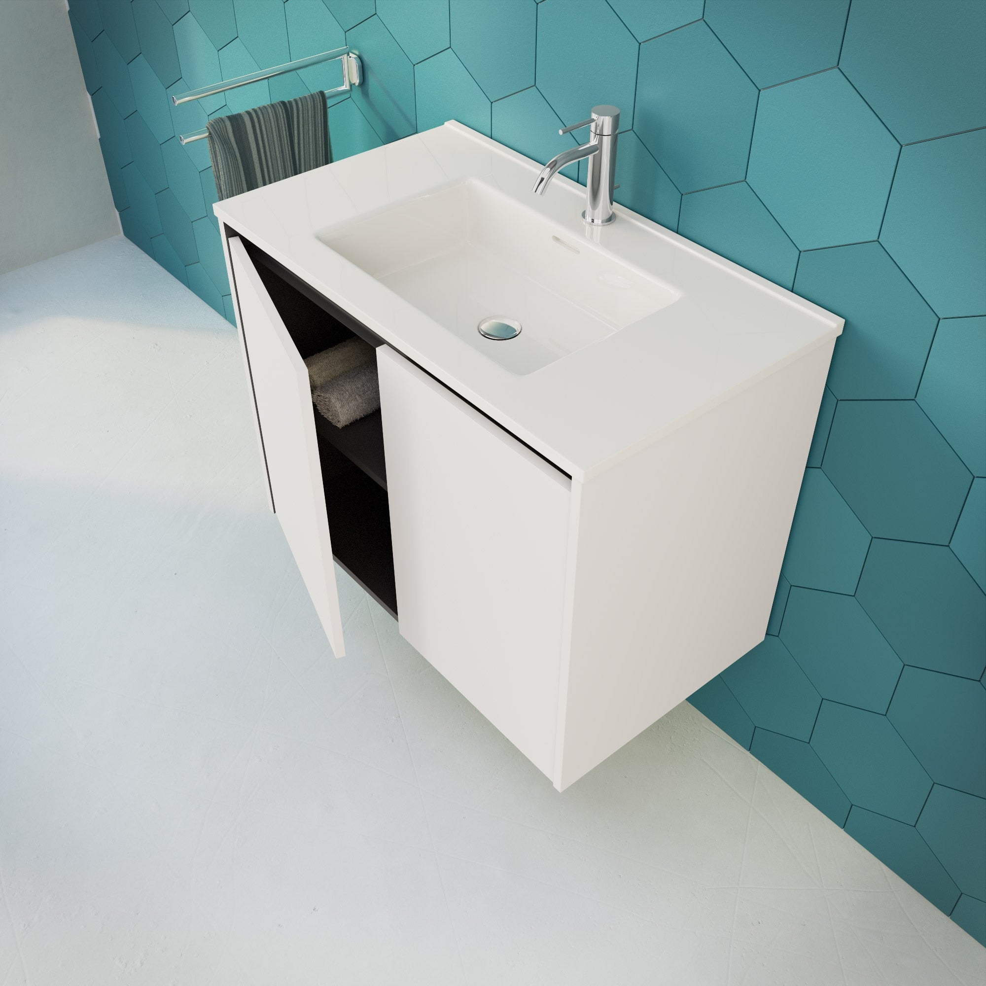 Inda - Mobile bagno L.80 con lavabo lucido / Bianco opaco 2 ante - Zaffiro
