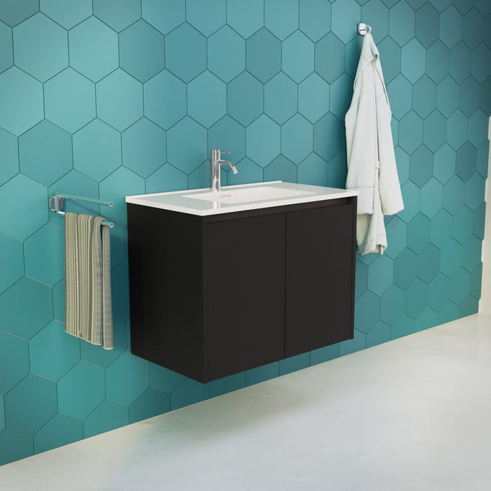 Inda - Mobile bagno L.80 con lavabo lucido / Nero opaco 2 ante - Zaffiro