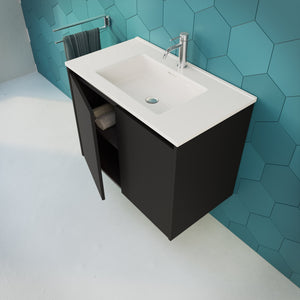 Inda - Mobile bagno L.80 con lavabo lucido / Nero opaco 2 ante - Zaffiro