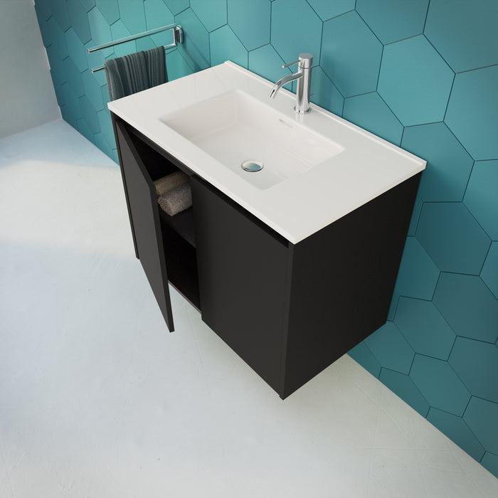 Inda - Mobile bagno L.80 con lavabo lucido / Nero opaco 2 ante - Zaffiro