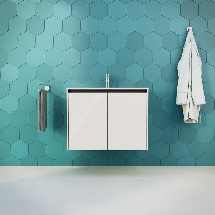 Inda - Mobile bagno L.80 con lavabo lucido / Bianco lucido 2 ante - Zaffiro