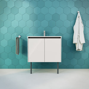 Inda - Mobile bagno L.80 con lavabo lucido / Bianco lucido 2 ante - Zaffiro