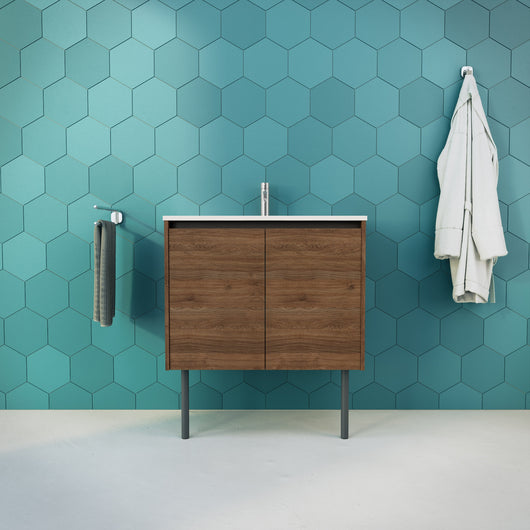 Inda - Mobile bagno L.80 con lavabo lucido / Rovere castano 2 ante - Zaffiro