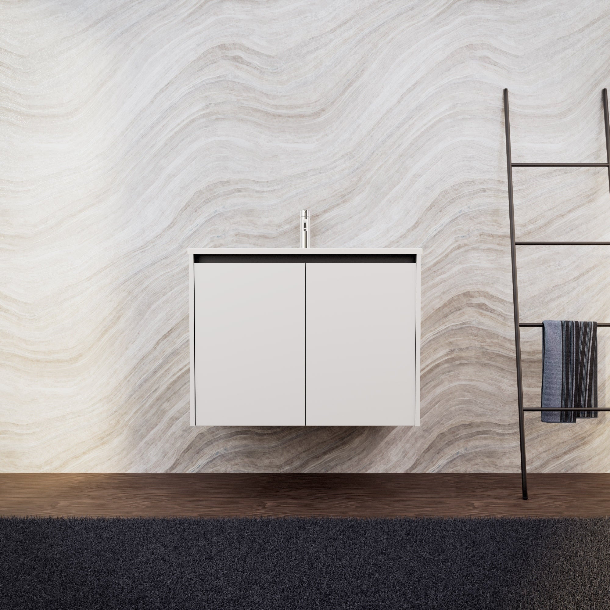 Inda - Mobile bagno L.80 con lavabo opaco / Bianco opaco 2 ante - Zaffiro