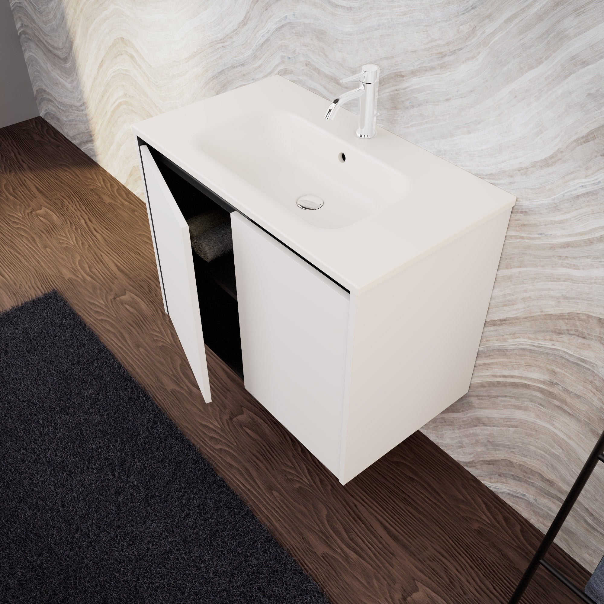 Inda - Mobile bagno L.80 con lavabo opaco / Bianco opaco 2 ante - Zaffiro