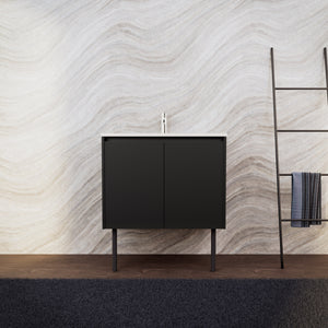 Inda - Mobile bagno L.80 con lavabo opaco / Nero opaco 2 ante - Zaffiro