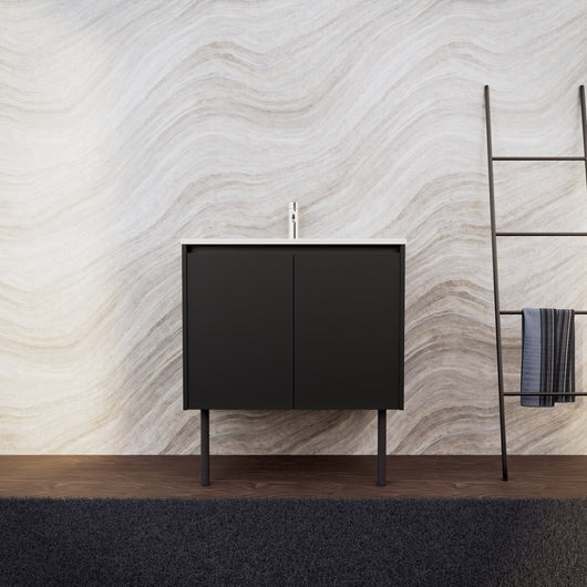 Inda - Mobile bagno L.80 con lavabo opaco / Nero opaco 2 ante - Zaffiro