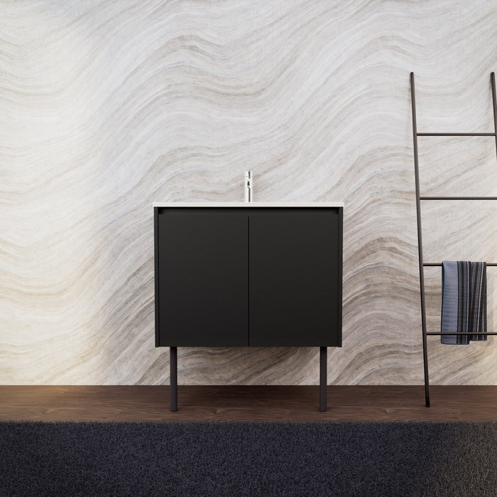 Inda - Mobile bagno L.80 con lavabo opaco / Nero opaco 2 ante - Zaffiro