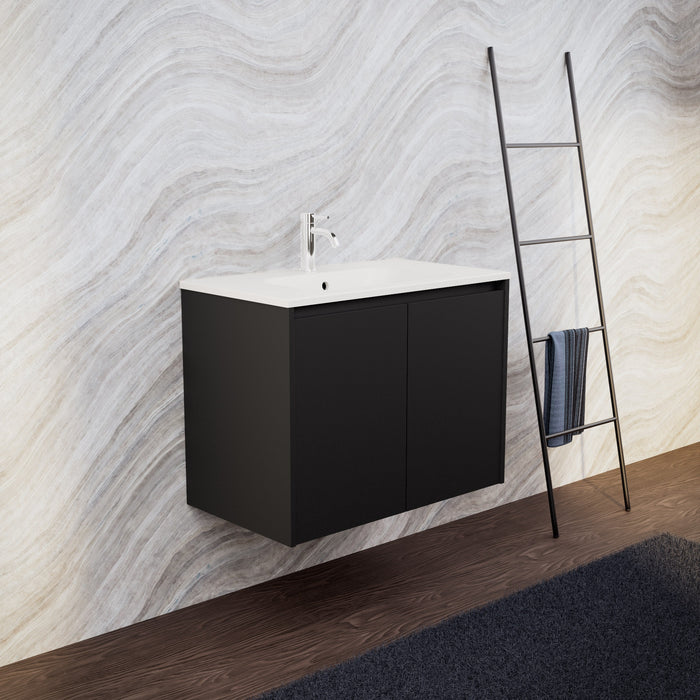 Inda - Mobile bagno L.80 con lavabo opaco / Nero opaco 2 ante - Zaffiro