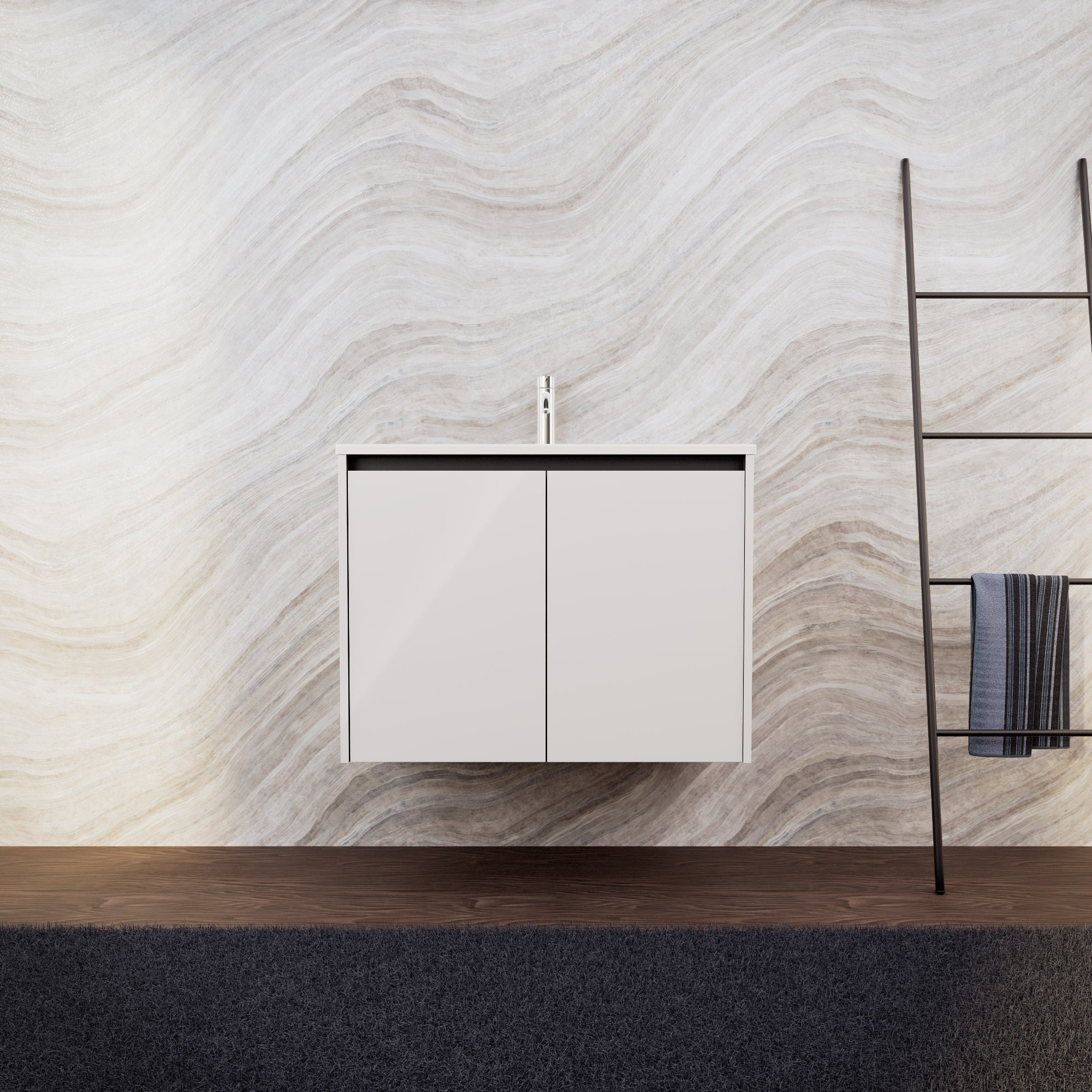 Inda - Mobile bagno L.80 con lavabo opaco / Bianco lucido 2 ante - Zaffiro