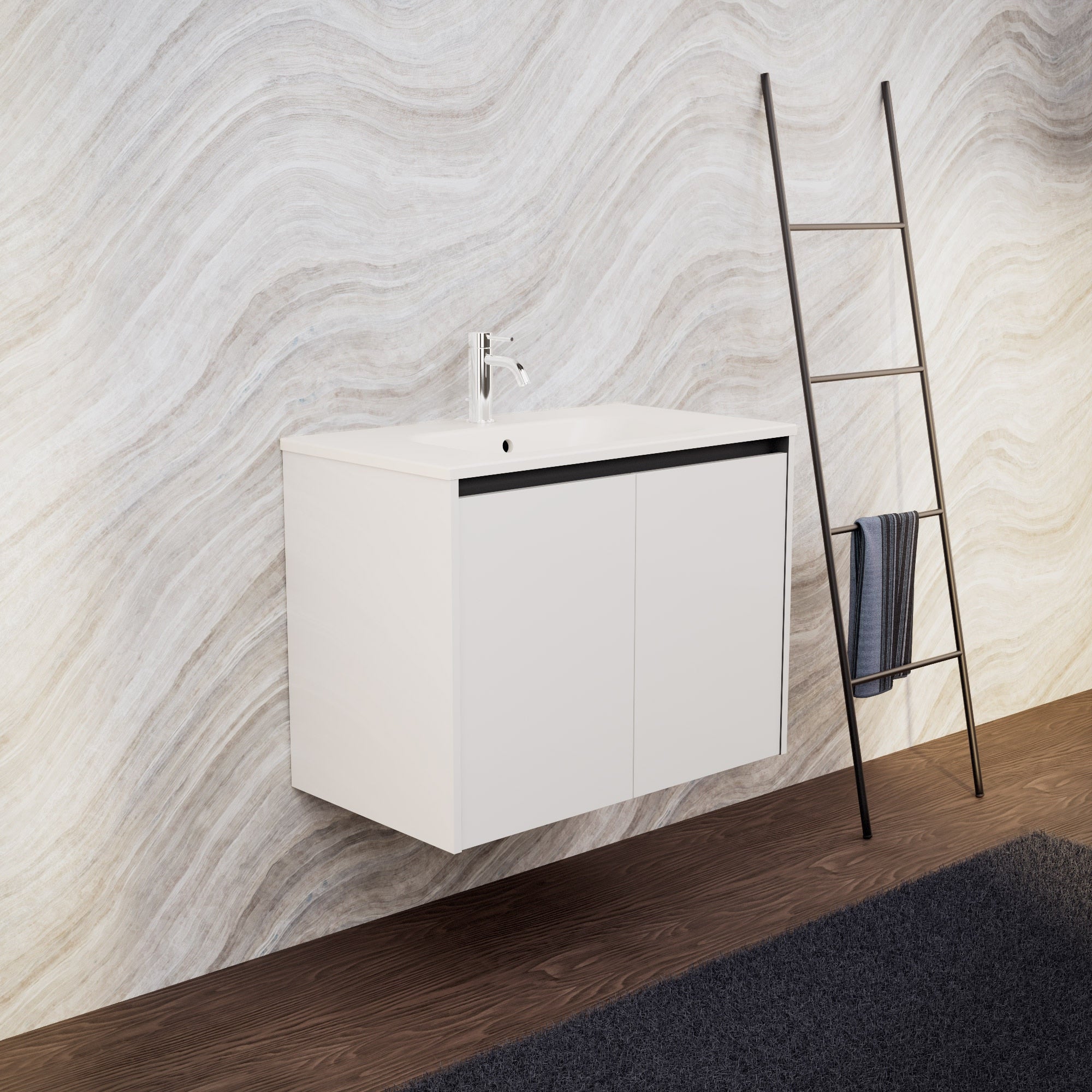 Inda - Mobile bagno L.80 con lavabo opaco / Bianco lucido 2 ante - Zaffiro