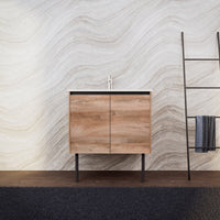 Inda - Mobile bagno L.80 con lavabo opaco / Rovere naturale 2 ante - Zaffiro