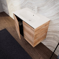 Inda - Mobile bagno L.80 con lavabo opaco / Rovere naturale 2 ante - Zaffiro