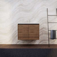 Inda - Mobile bagno L.80 con lavabo opaco / Rovere castano 2 ante - Zaffiro