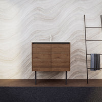 Inda - Mobile bagno L.80 con lavabo opaco / Rovere castano 2 ante - Zaffiro