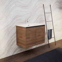 Inda - Mobile bagno L.80 con lavabo opaco / Rovere castano 2 ante - Zaffiro