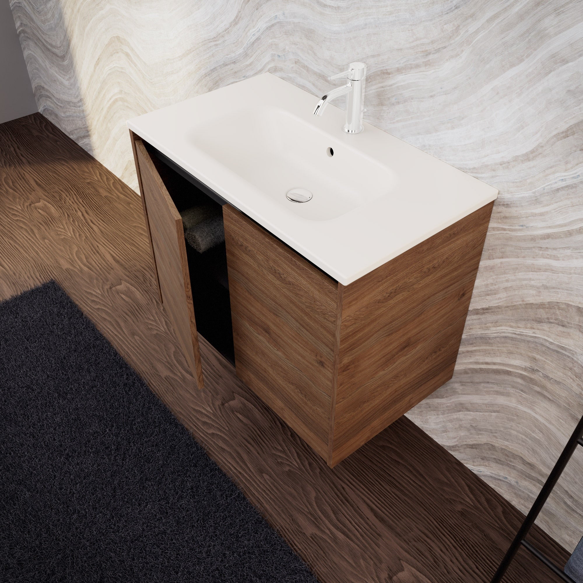 Inda - Mobile bagno L.80 con lavabo opaco / Rovere castano 2 ante - Zaffiro