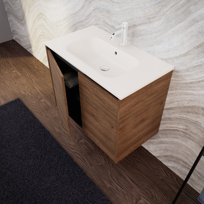 Inda - Mobile bagno L.80 con lavabo opaco / Rovere castano 2 ante - Zaffiro