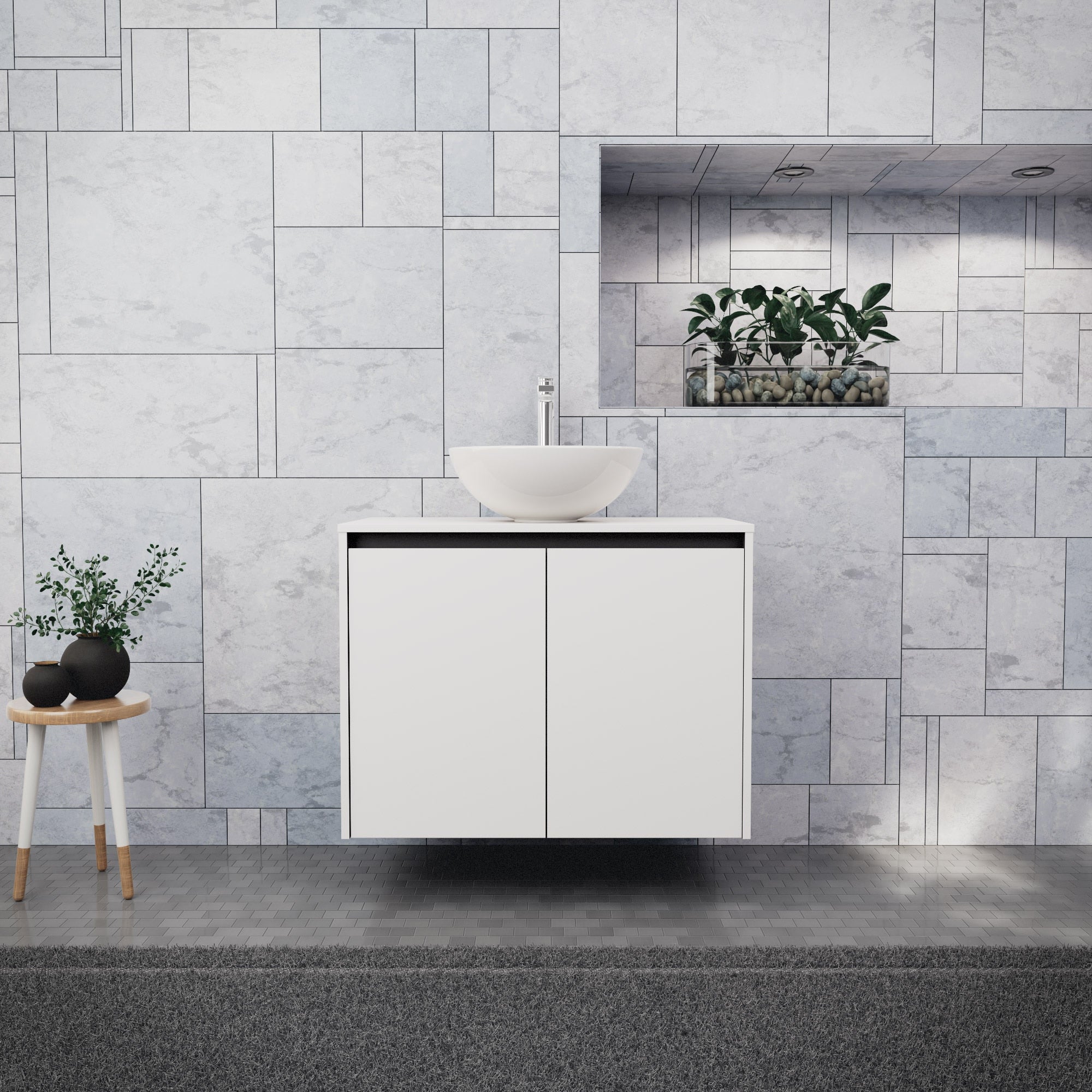 Inda - Mobile bagno L.80 con lavabo in appoggio / Bianco opaco 2 ante - Zaffiro