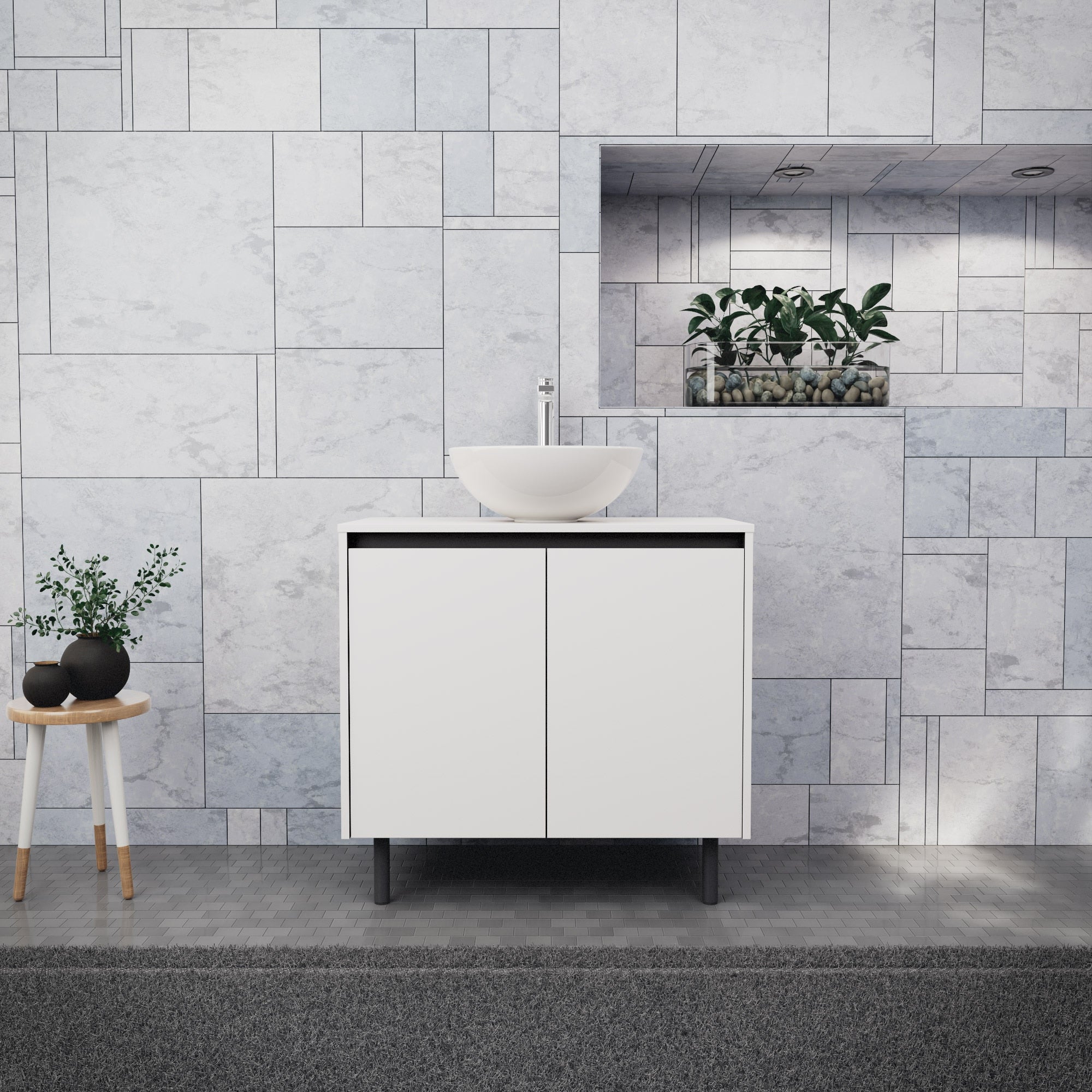 Inda - Mobile bagno L.80 con lavabo in appoggio / Bianco opaco 2 ante - Zaffiro